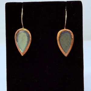 14k yellow gold pear shaped blue green labradorite earrings hand made